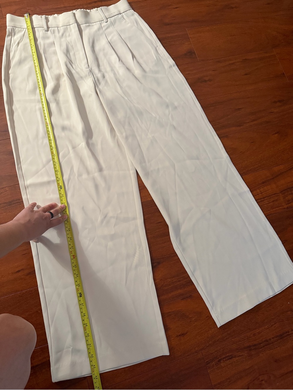 French Connection Cream Wide-Leg High Waist Trousers Size L - Picture 9 of 11
